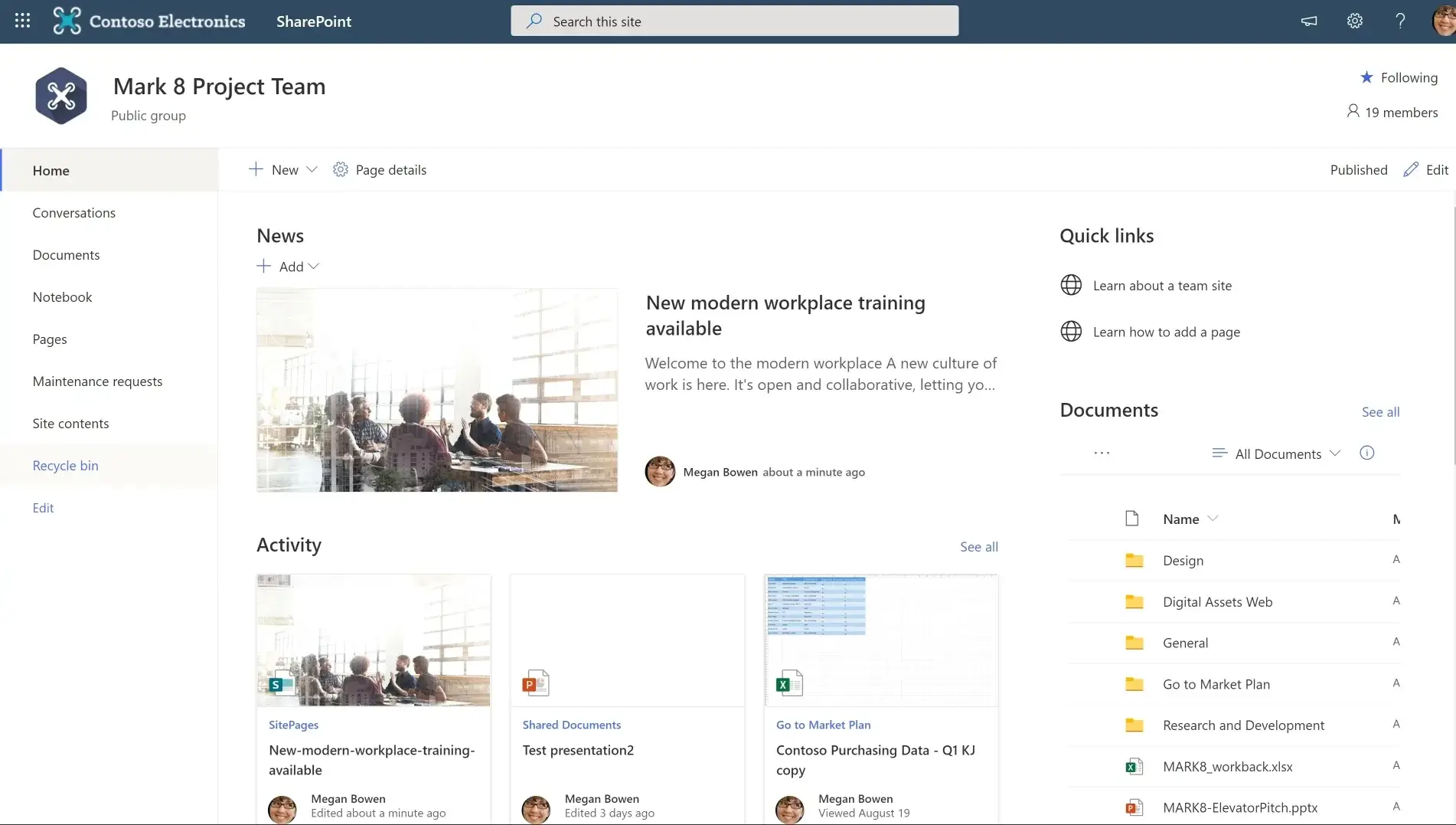SharePoint Nachrichten – interne Unternehmenskommunikation Beispiel für SharePoint Nachrichtenbeiträge zur Verbreitung von Unternehmensnews und teamübergreifender Information in Microsoft 365