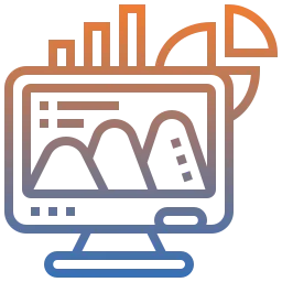 Icon mit Diagrammen und Monitor zur Darstellung der umfassenden Microsoft 365 Suite für Kommunikation und Teamarbeit
