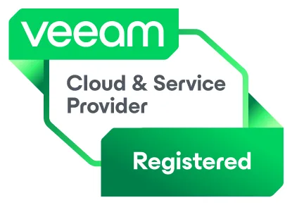 Veeam Cloud & Service Provider – Registered Partnerstatus Veeam-Partnerlogo für Cloud & Service Provider mit dem Status „Registered“ als Nachweis für autorisierte Backup- und Cloud-Dienstleistungen