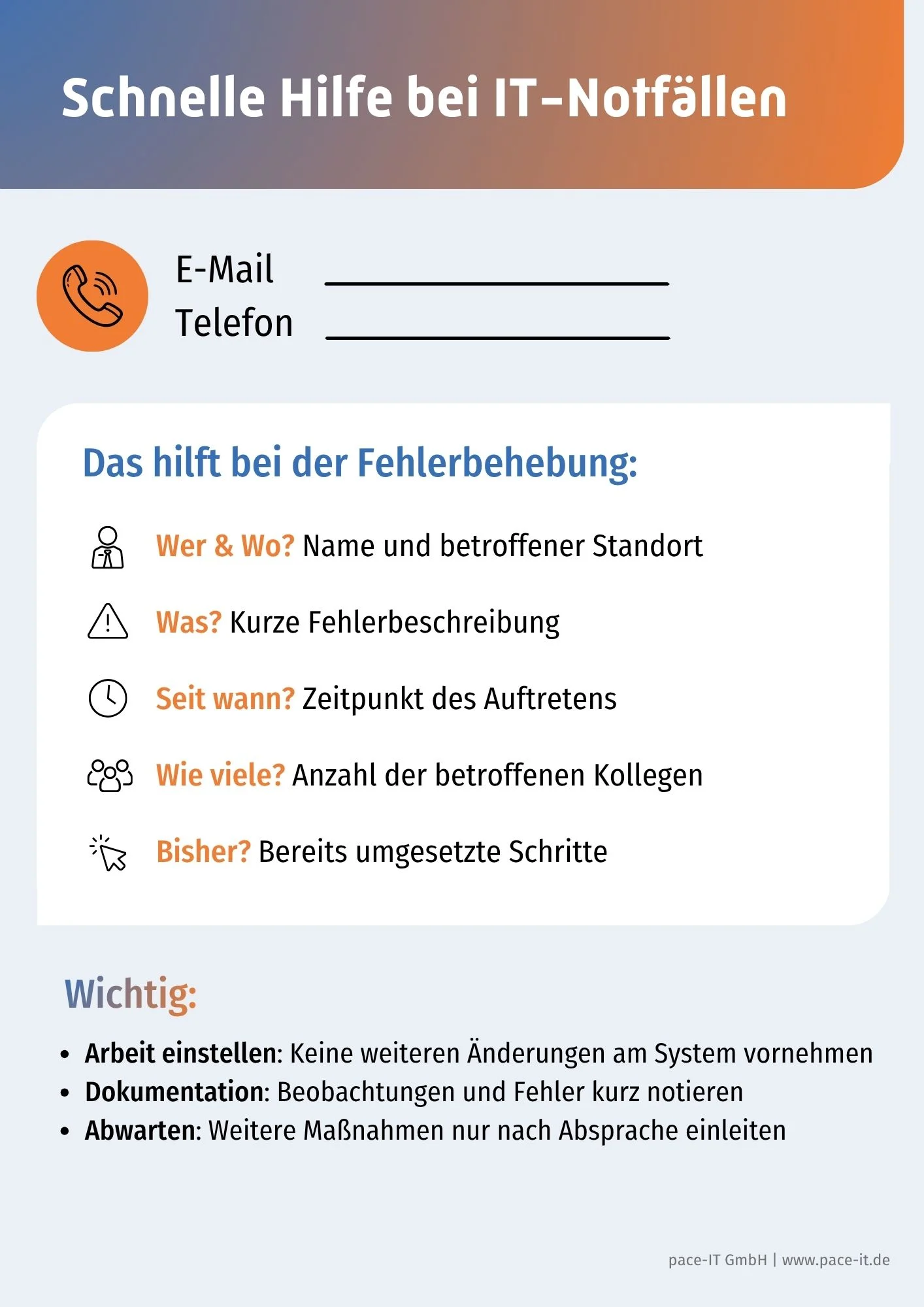 Vorlage der pace-IT Notfallkarte